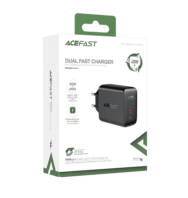 ACEFAST A9 40W 2xUSB-C Fast Wall CHARGER PD3.0 - Black - Image 6