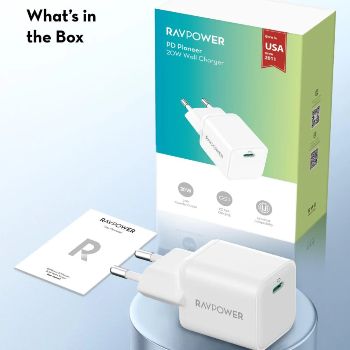 RAVPower 20W USB-C PD Fast Charger – Compact Wall Adapter for iPhone & Android – White - Image 5