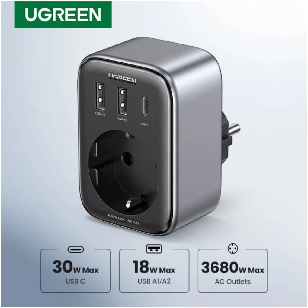 UGREEN 30W 4-in-1 Outlet Extender - Black - Image 3